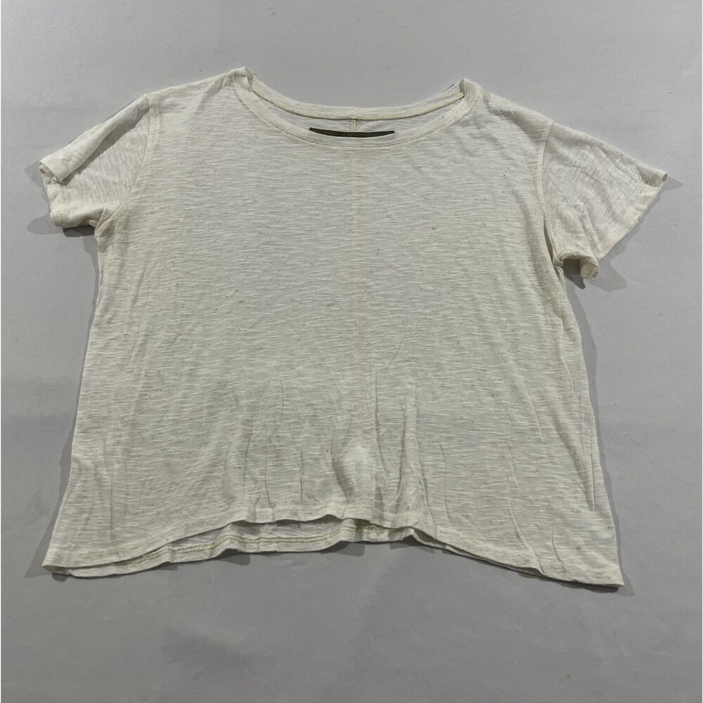 Enza Costa White Short Sleeve Boat Neck Linen Quiet Luxury T-shirt Boxy Tee Sz M
